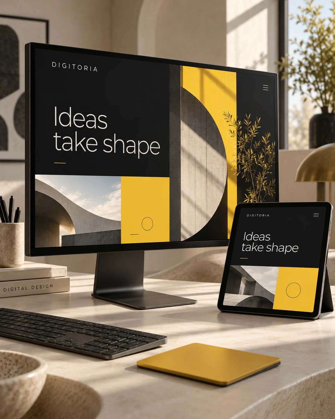 Digitoria digital design across a monitor and tablet