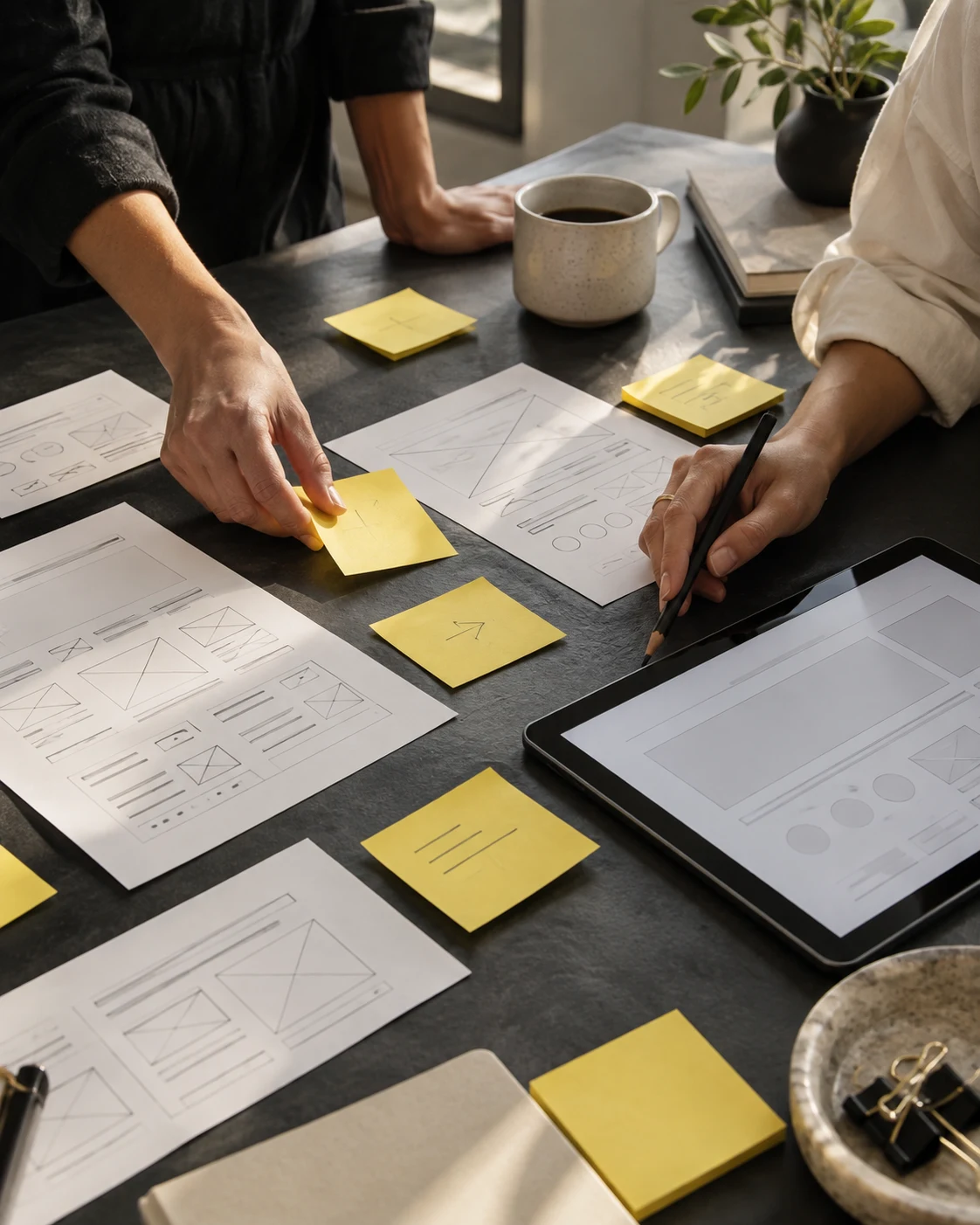Creative planning with wireframes and ideas