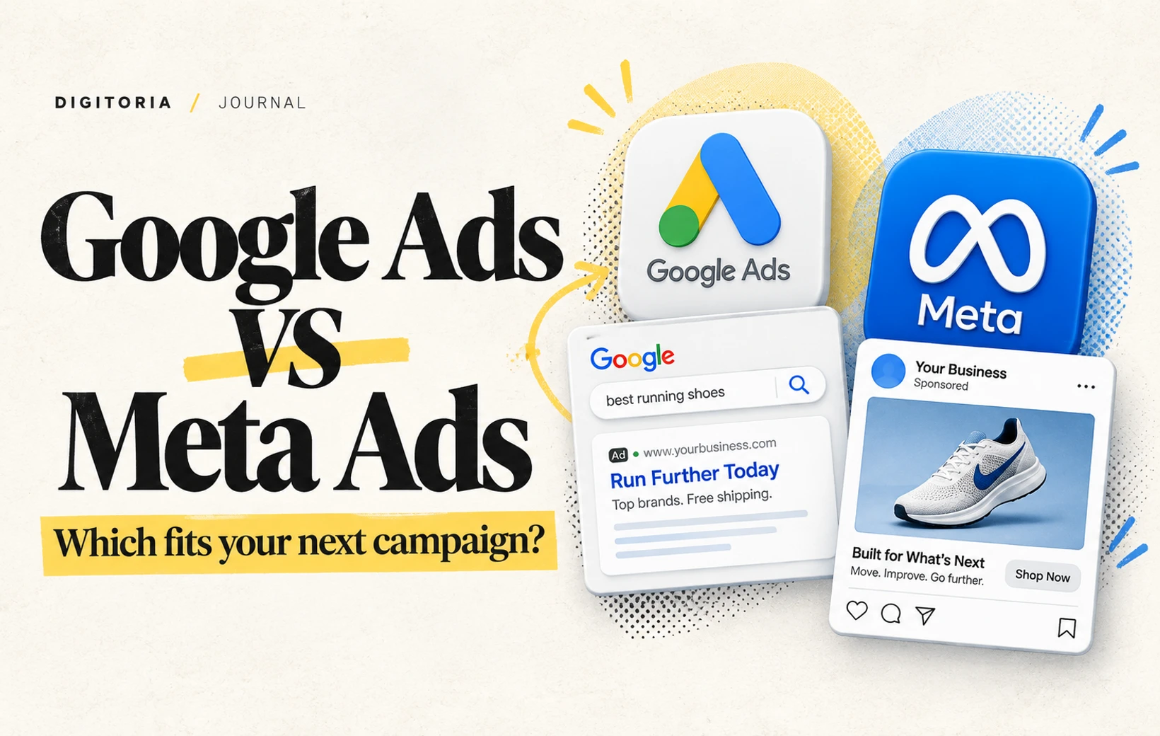 Google Ads vs Meta Ads: Which Fits Your Next Campaign? — Digitoria blog cover