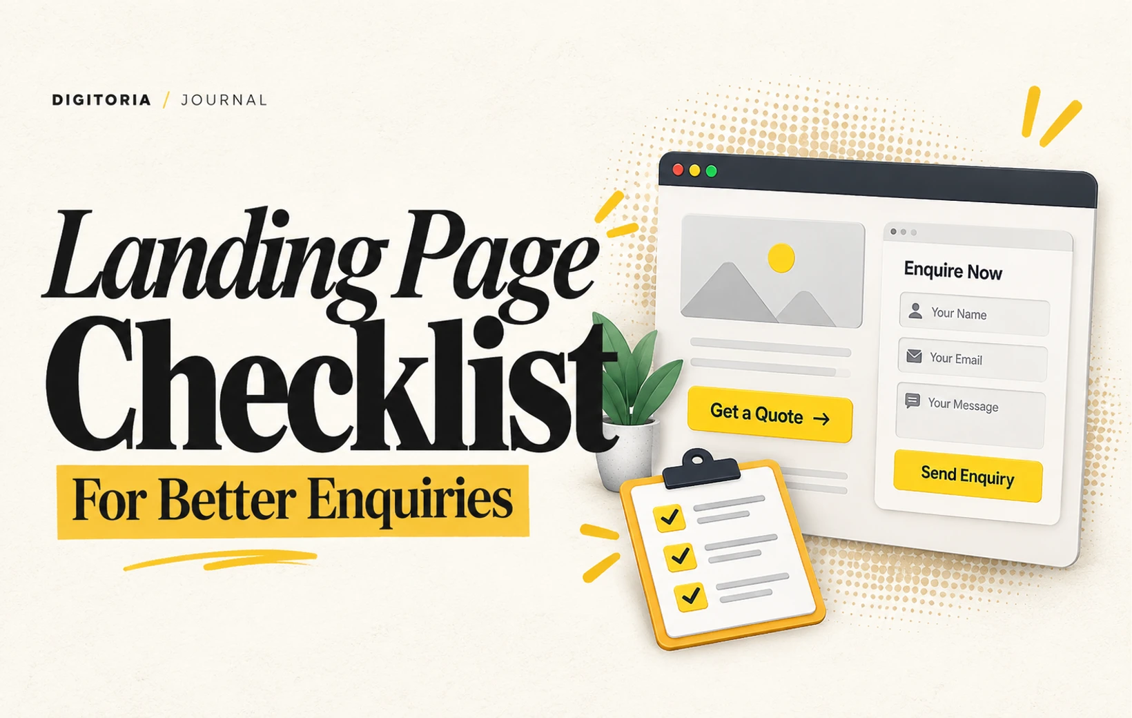 A Landing Page Checklist for Better Enquiries — Digitoria blog cover