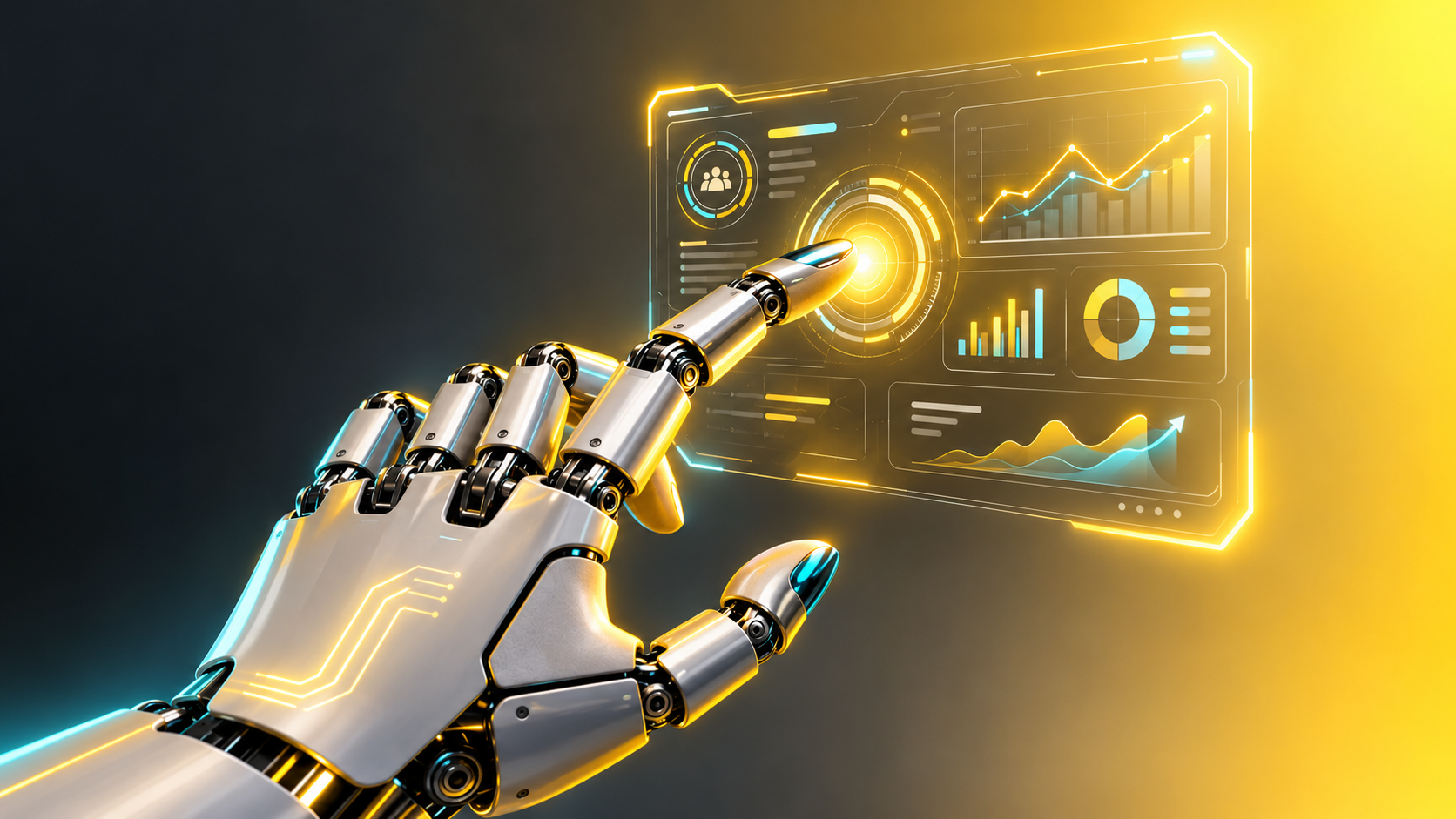 Robotic hand connecting digital marketing analytics and growth